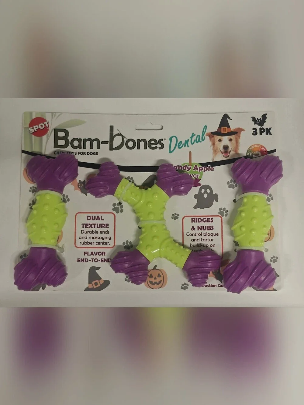 Bam-bones Dental Dog Toy - Purple & Green (3 Pack)